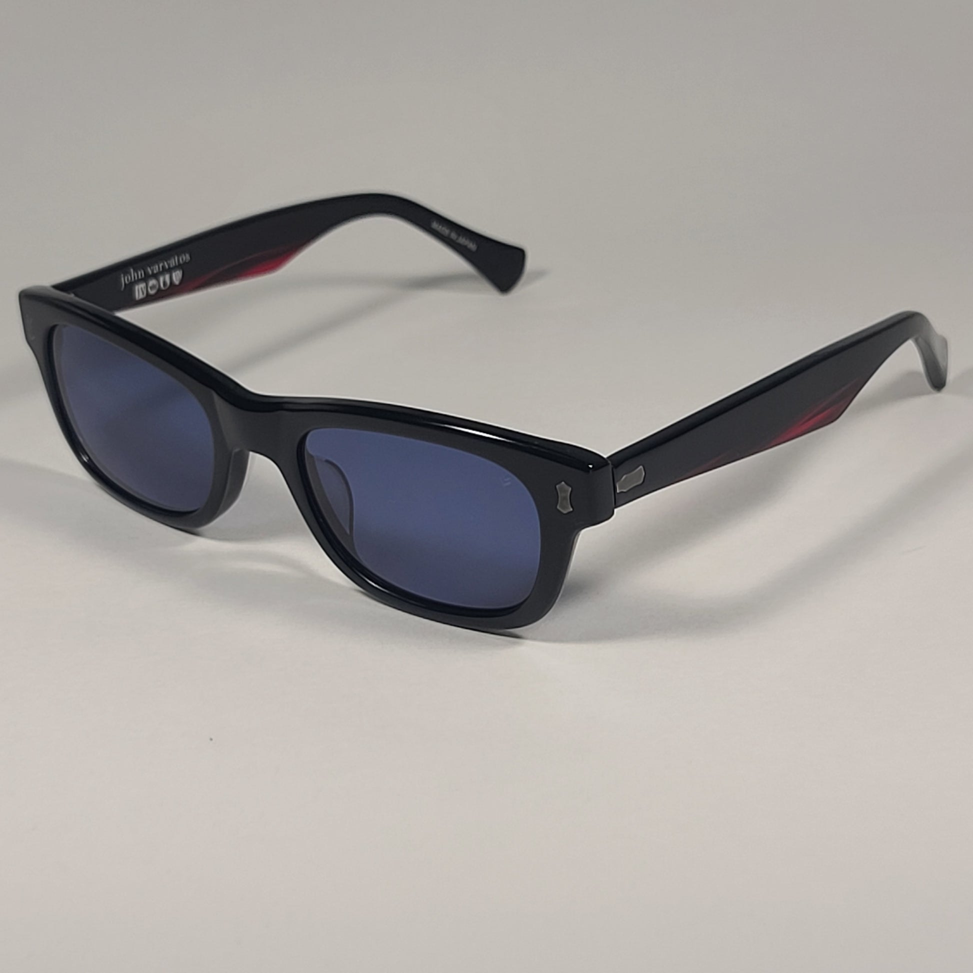 John Varvatos Men’s Rectangle Sunglasses V538 Black Red Frame / Blue Lens - Sunglasses