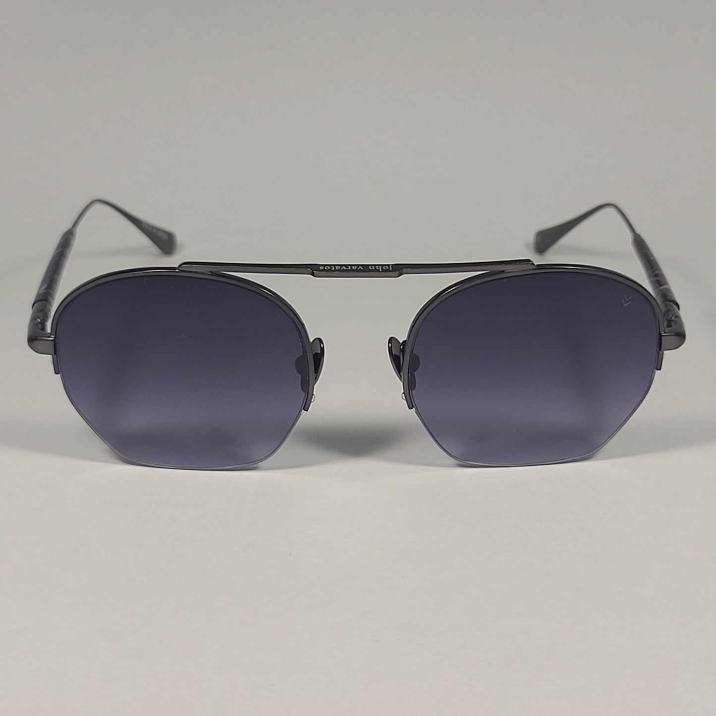 John Varvatos Men’s Half Rim Pilot Sunglasses V534 Gunmetal Frame Gray Gradient Lens - Sunglasses