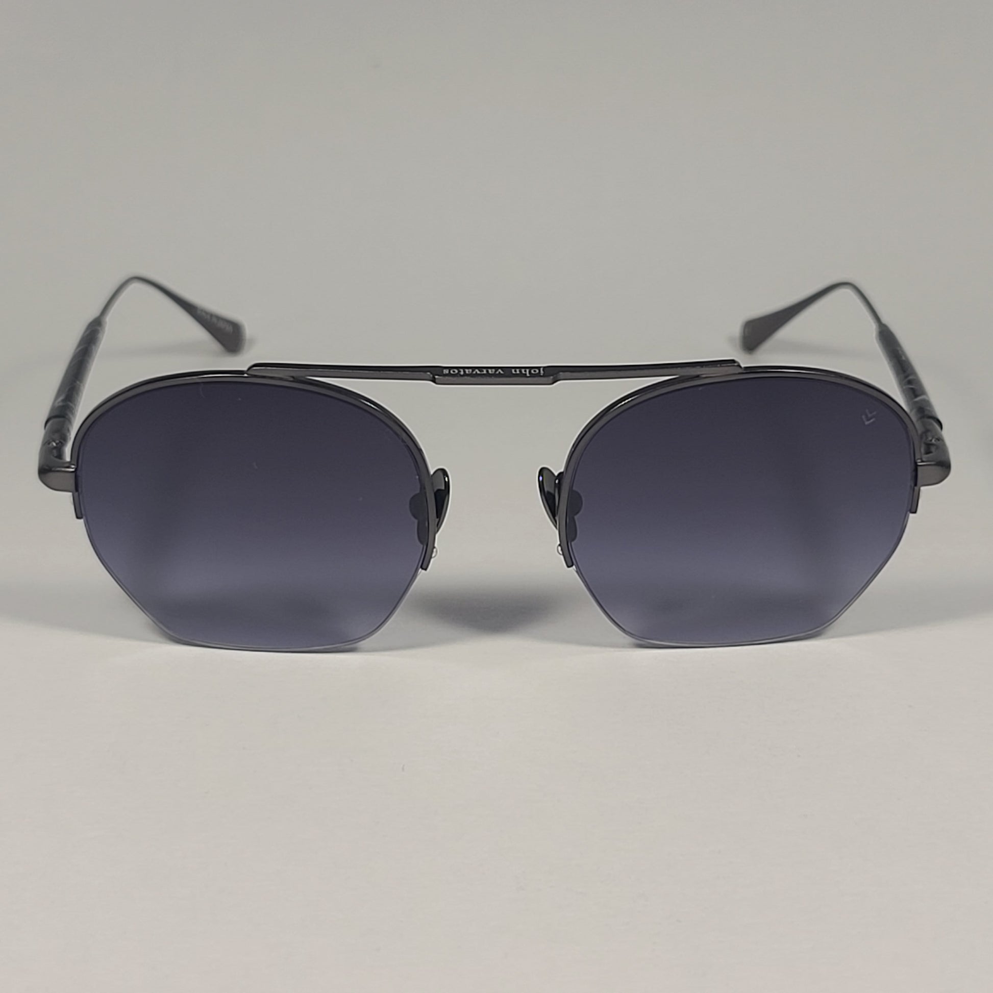 John Varvatos Men’s Half Rim Pilot Sunglasses V534 Gunmetal Frame Gray Gradient Lens - Sunglasses