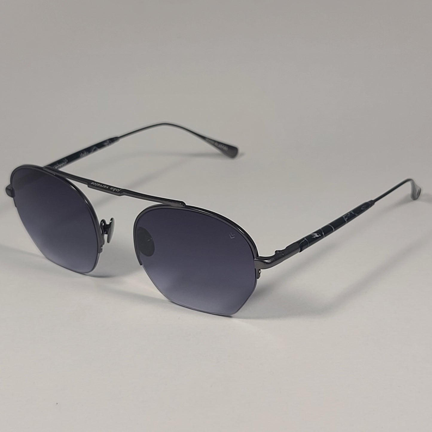 John Varvatos Men’s Half Rim Pilot Sunglasses V534 Gunmetal Frame Gray Gradient Lens - Sunglasses