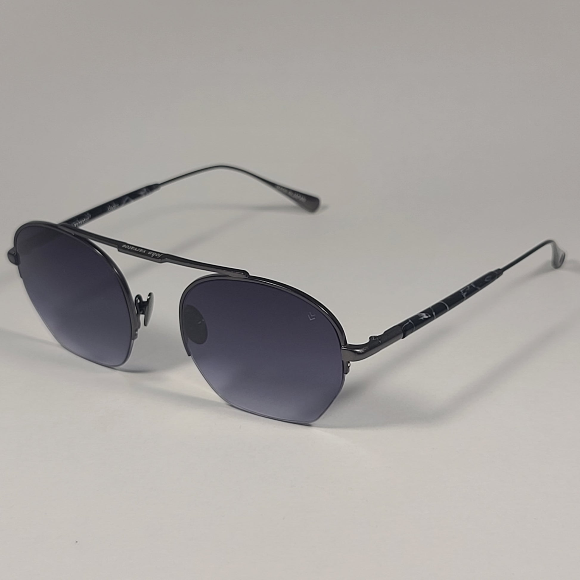 John Varvatos Men’s Half Rim Pilot Sunglasses V534 Gunmetal Frame Gray Gradient Lens - Sunglasses