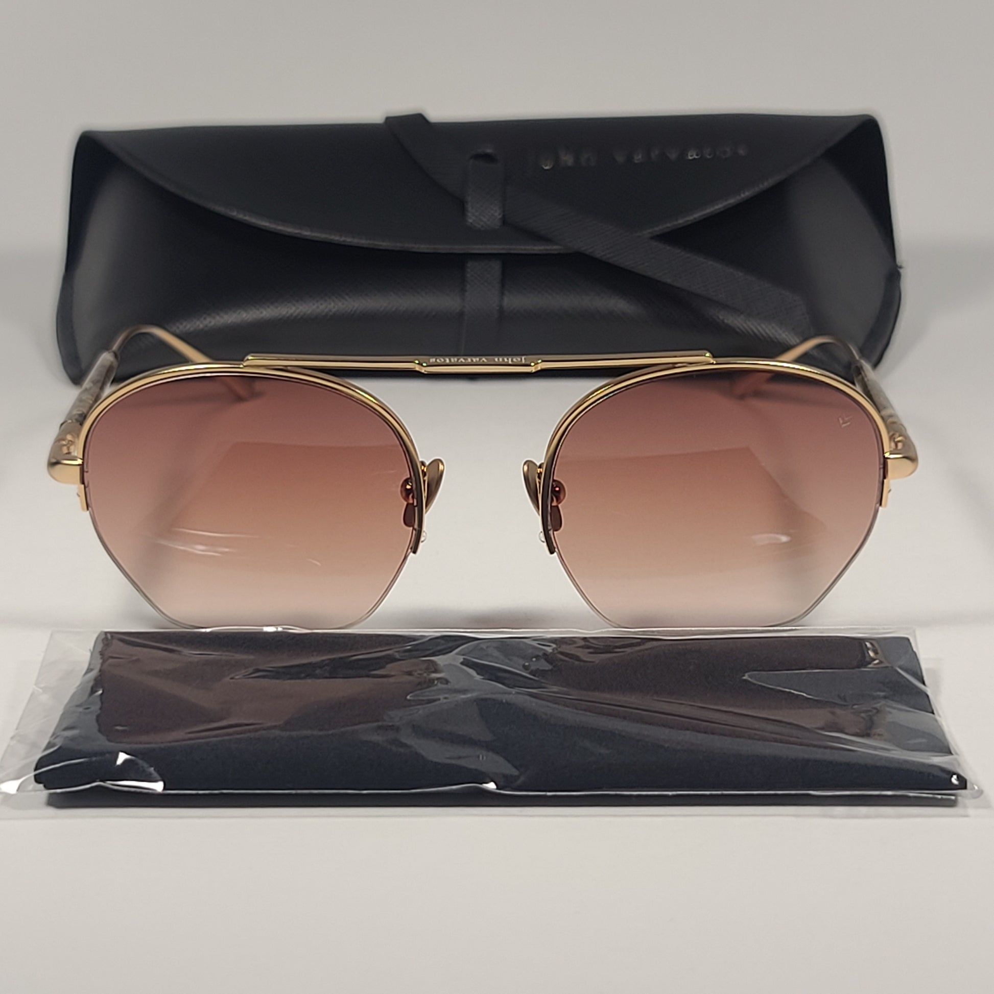 John Varvatos Men’s Half Rim Pilot Sunglasses V534 Gold Frame Brown Gradient - Sunglasses