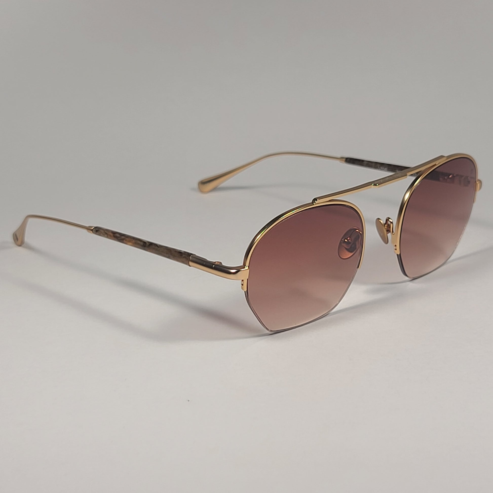 John Varvatos Men’s Half Rim Pilot Sunglasses V534 Gold Frame Brown Gradient - Sunglasses