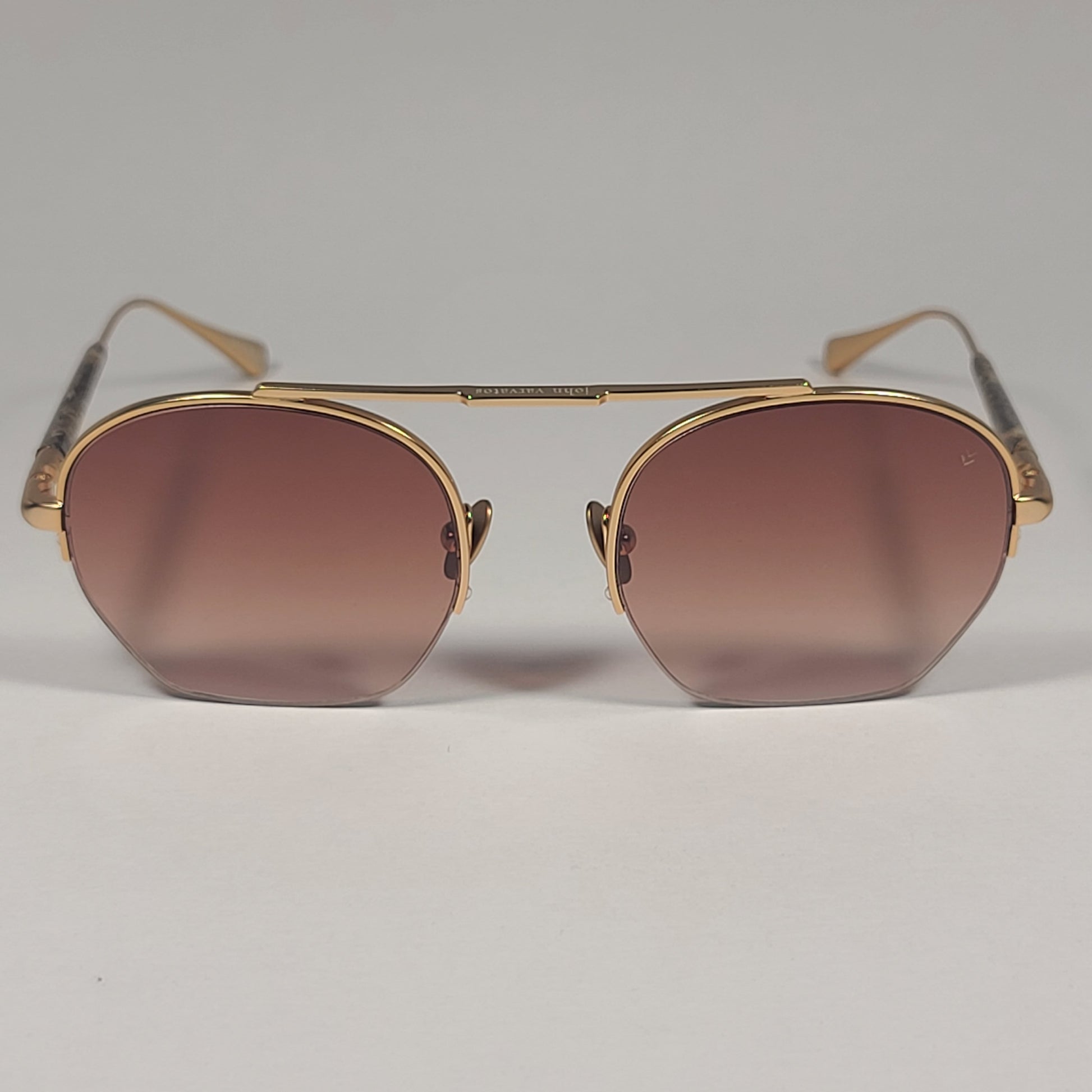 John Varvatos Men’s Half Rim Pilot Sunglasses V534 Gold Frame Brown Gradient - Sunglasses