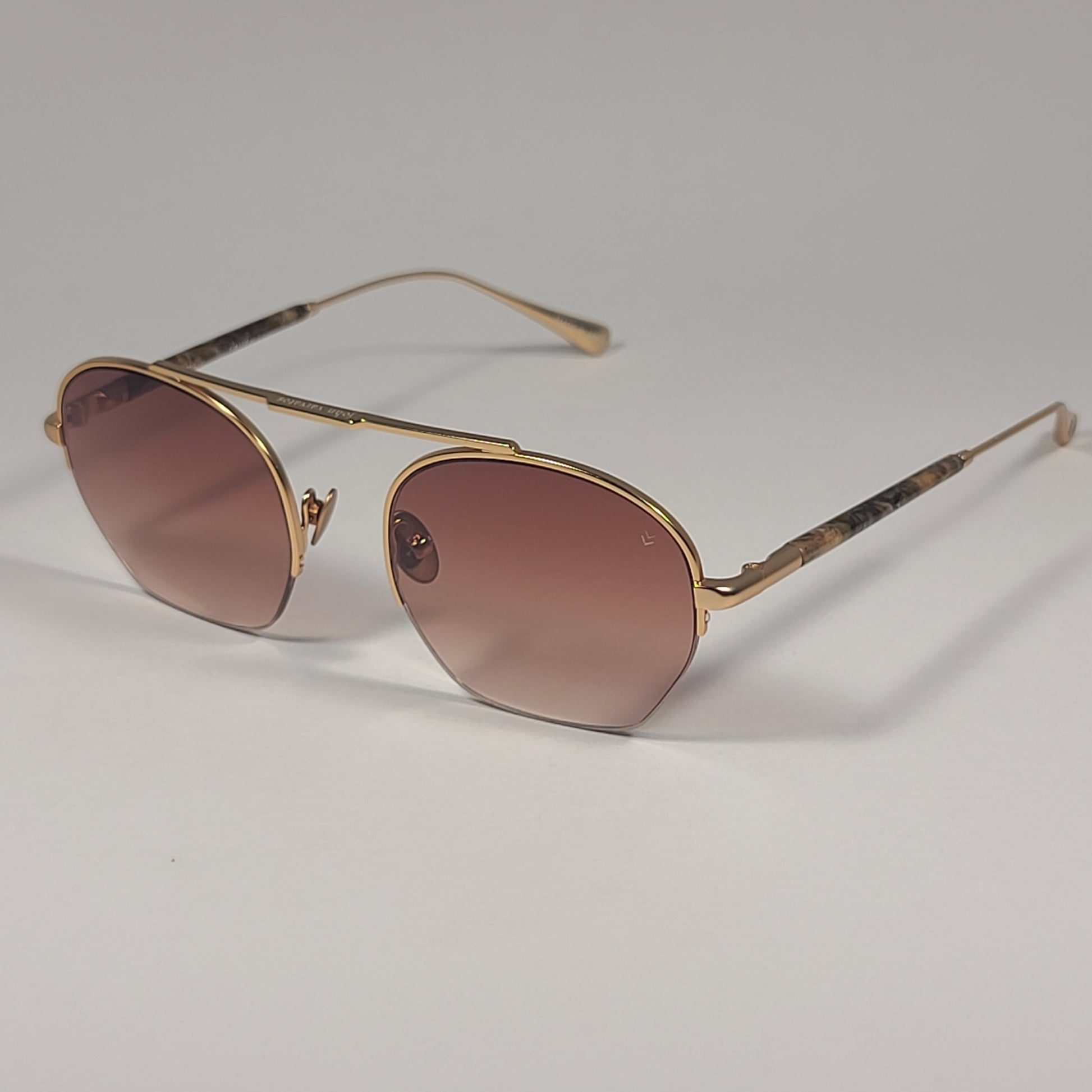 John Varvatos Men’s Half Rim Pilot Sunglasses V534 Gold Frame Brown Gradient - Sunglasses