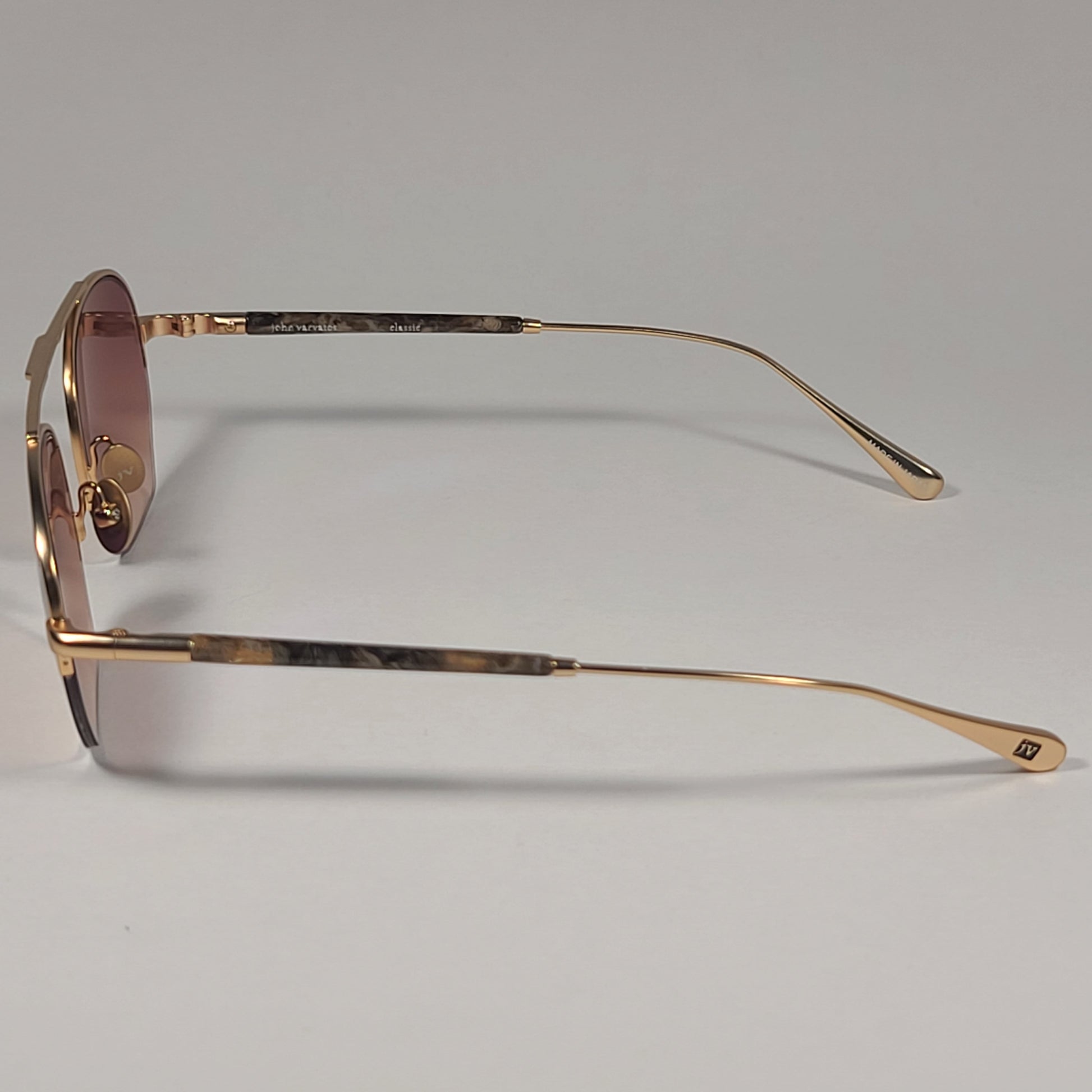 John Varvatos Men’s Half Rim Pilot Sunglasses V534 Gold Frame Brown Gradient - Sunglasses