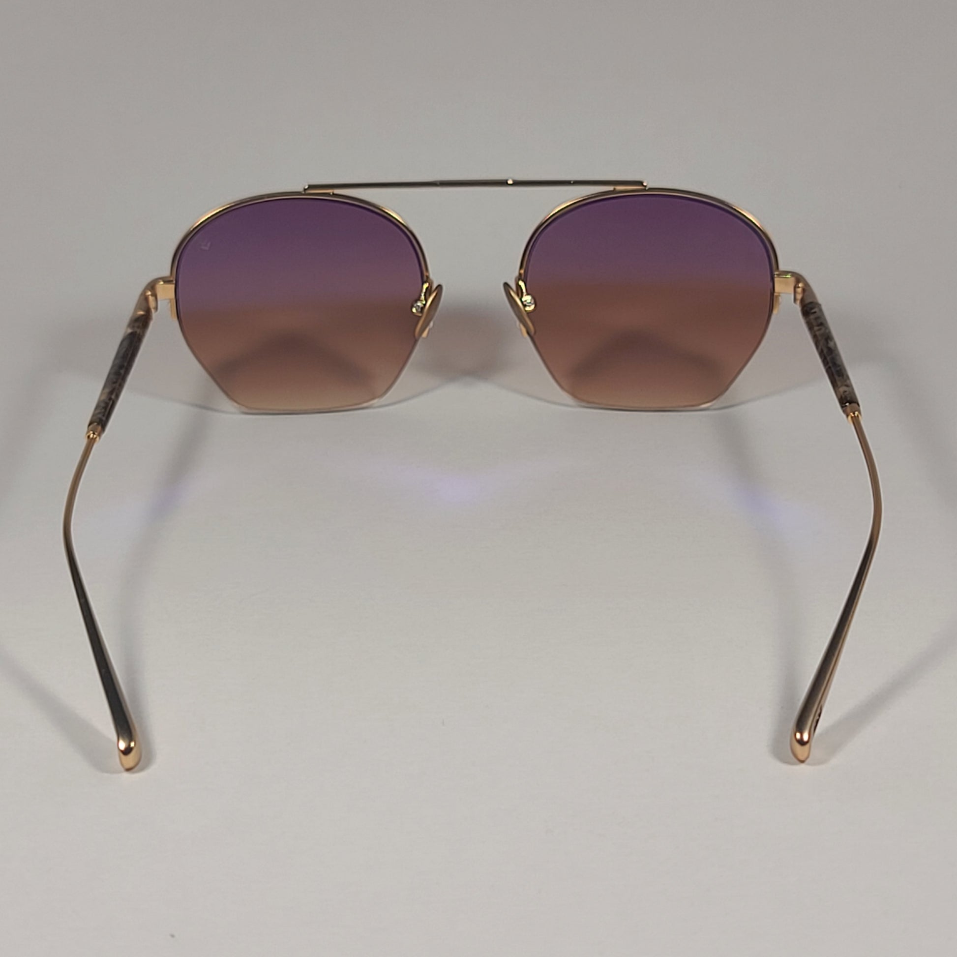 John Varvatos Men’s Half Rim Pilot Sunglasses V534 Gold Frame Brown Gradient - Sunglasses