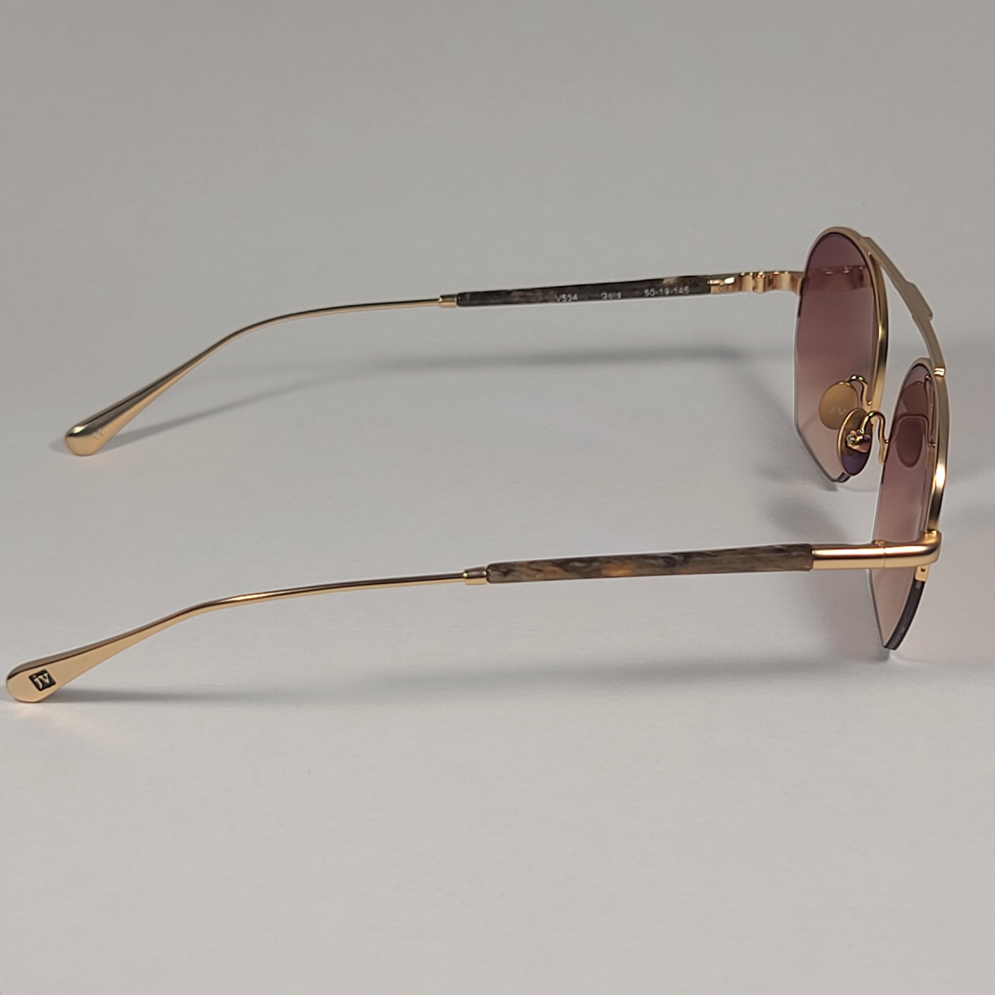 John Varvatos Men’s Half Rim Pilot Sunglasses V534 Gold Frame Brown Gradient - Sunglasses