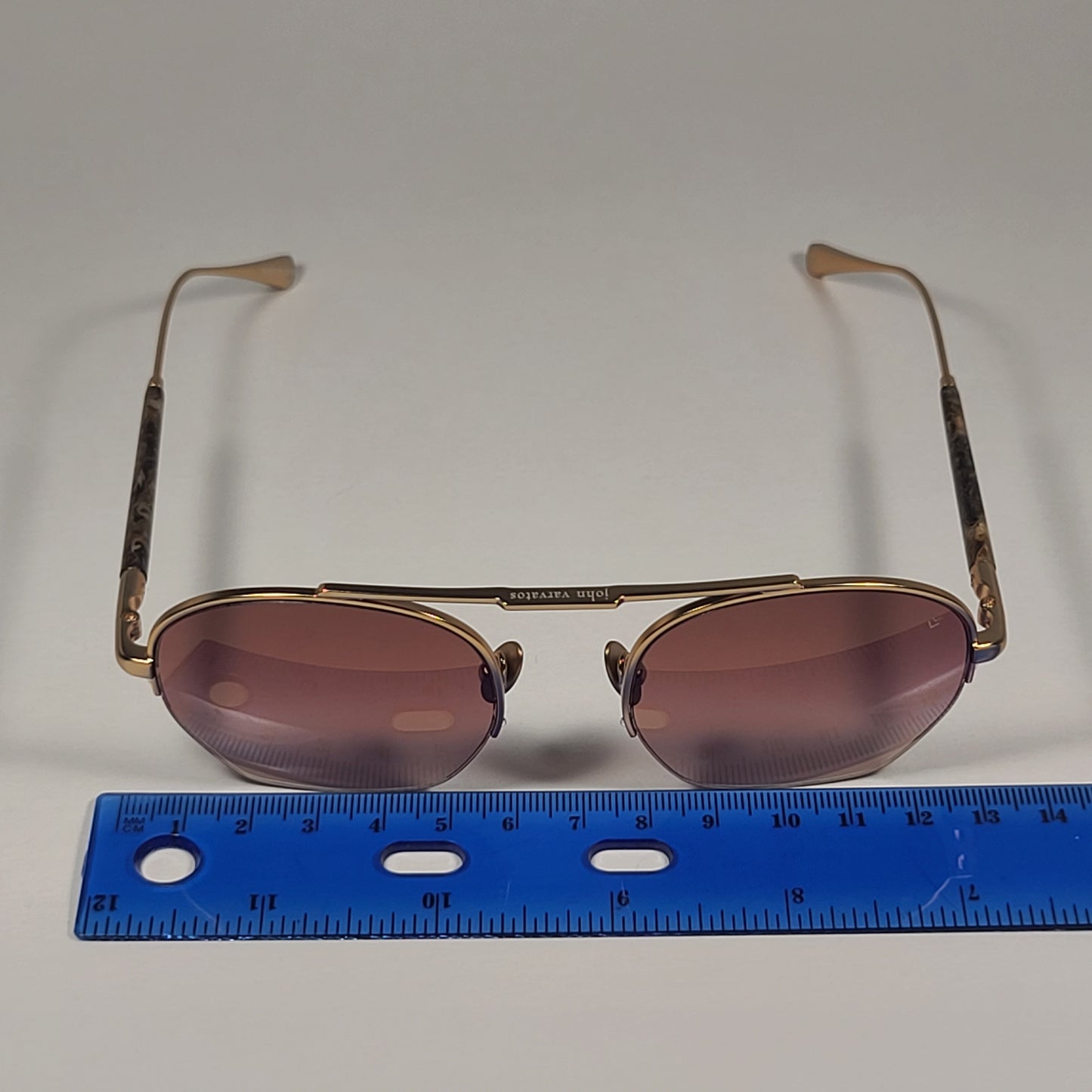 John Varvatos Men’s Half Rim Pilot Sunglasses V534 Gold Frame Brown Gradient - Sunglasses