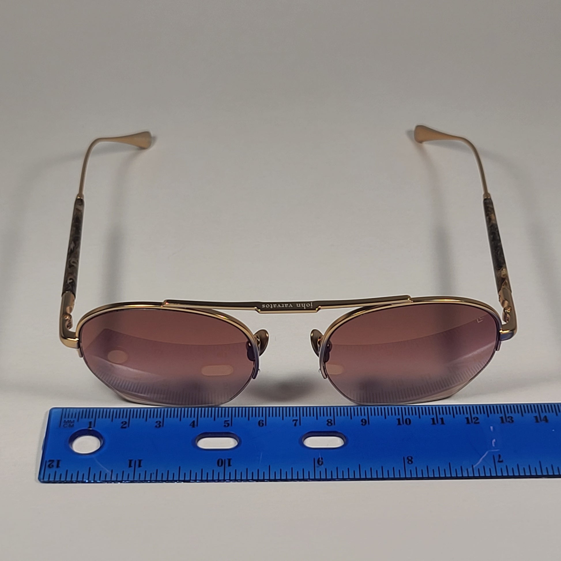 John Varvatos Men’s Half Rim Pilot Sunglasses V534 Gold Frame Brown Gradient - Sunglasses