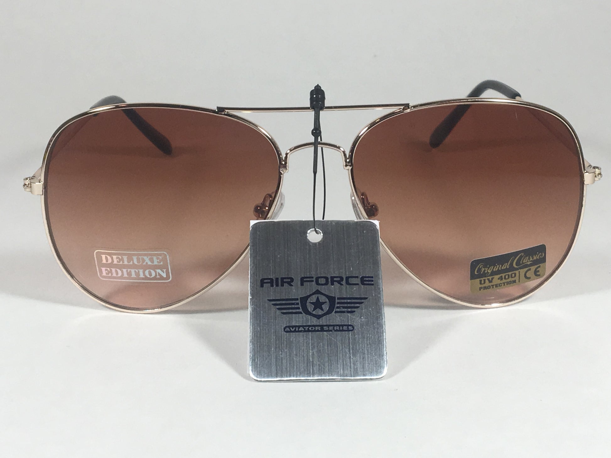 Air Force Top Ace Aviator Sunglasses Copper Gold Wire Metal Brown Tea Gradient - Sunglasses
