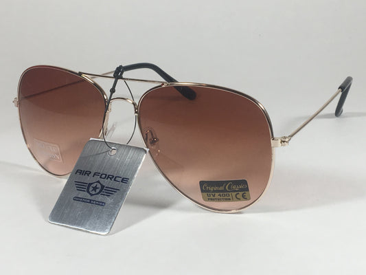 Air Force Top Ace Aviator Sunglasses Copper Gold Wire Metal Brown Tea Gradient - Sunglasses