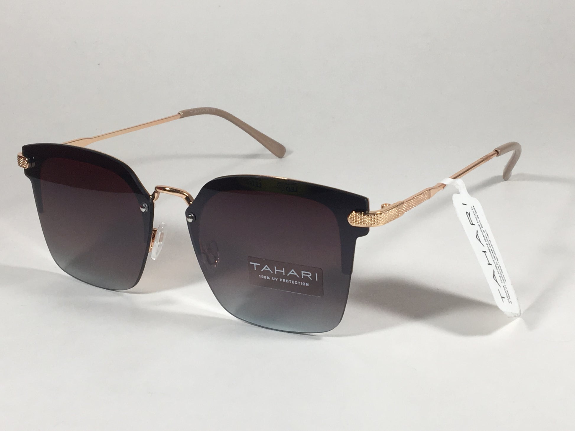Tahari Rimless Square Sunglasses Rose Gold Nude Brown Gradient Lens Th697 Rgdnd - Sunglasses