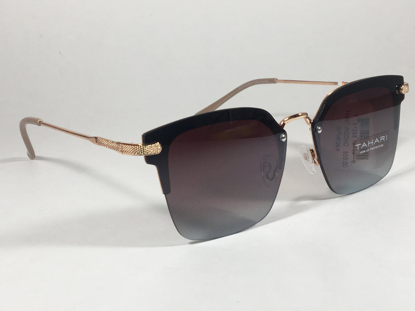 Tahari Rimless Square Sunglasses Rose Gold Nude Brown Gradient Lens Th697 Rgdnd - Sunglasses