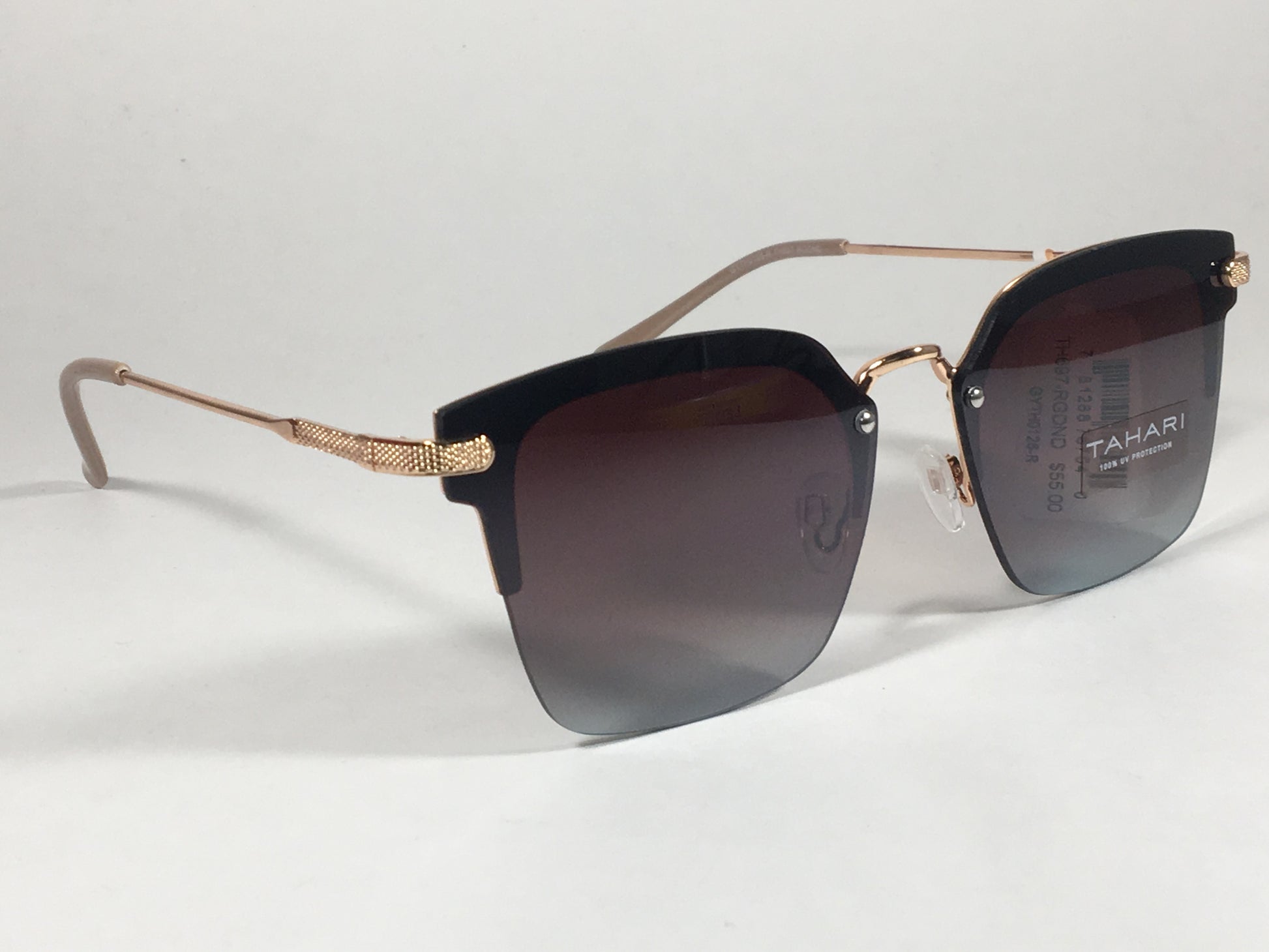 Tahari Rimless Square Sunglasses Rose Gold Nude Brown Gradient Lens Th697 Rgdnd - Sunglasses