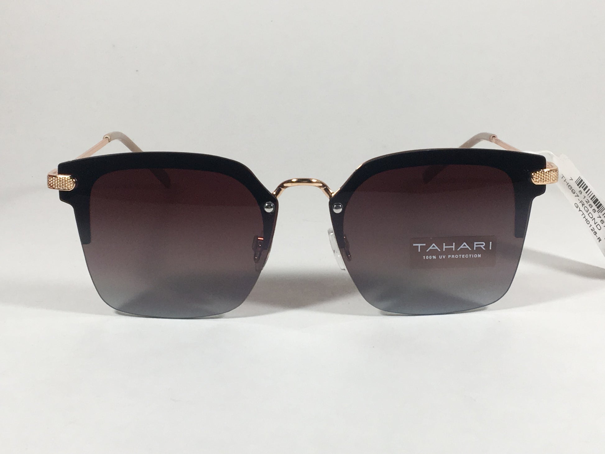 Tahari Rimless Square Sunglasses Rose Gold Nude Brown Gradient Lens Th697 Rgdnd - Sunglasses