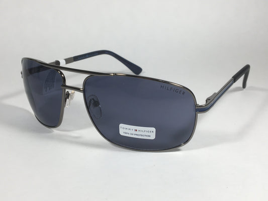 Tommy Hilfiger Phillip Rectangular Sunglasses Gunmetal Frame Blue Gray Lens PHILLIP MM OM224 - Sunglasses