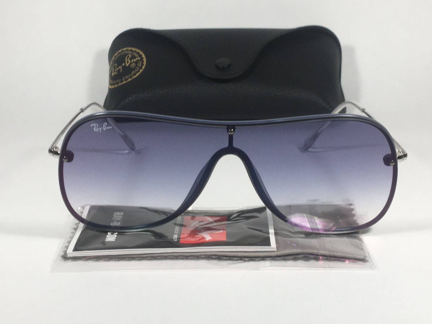Ray-Ban Shield Sunglasses Silver Blue Frame Blue Gradient Lens RB4311N 6374/X0 - Sunglasses