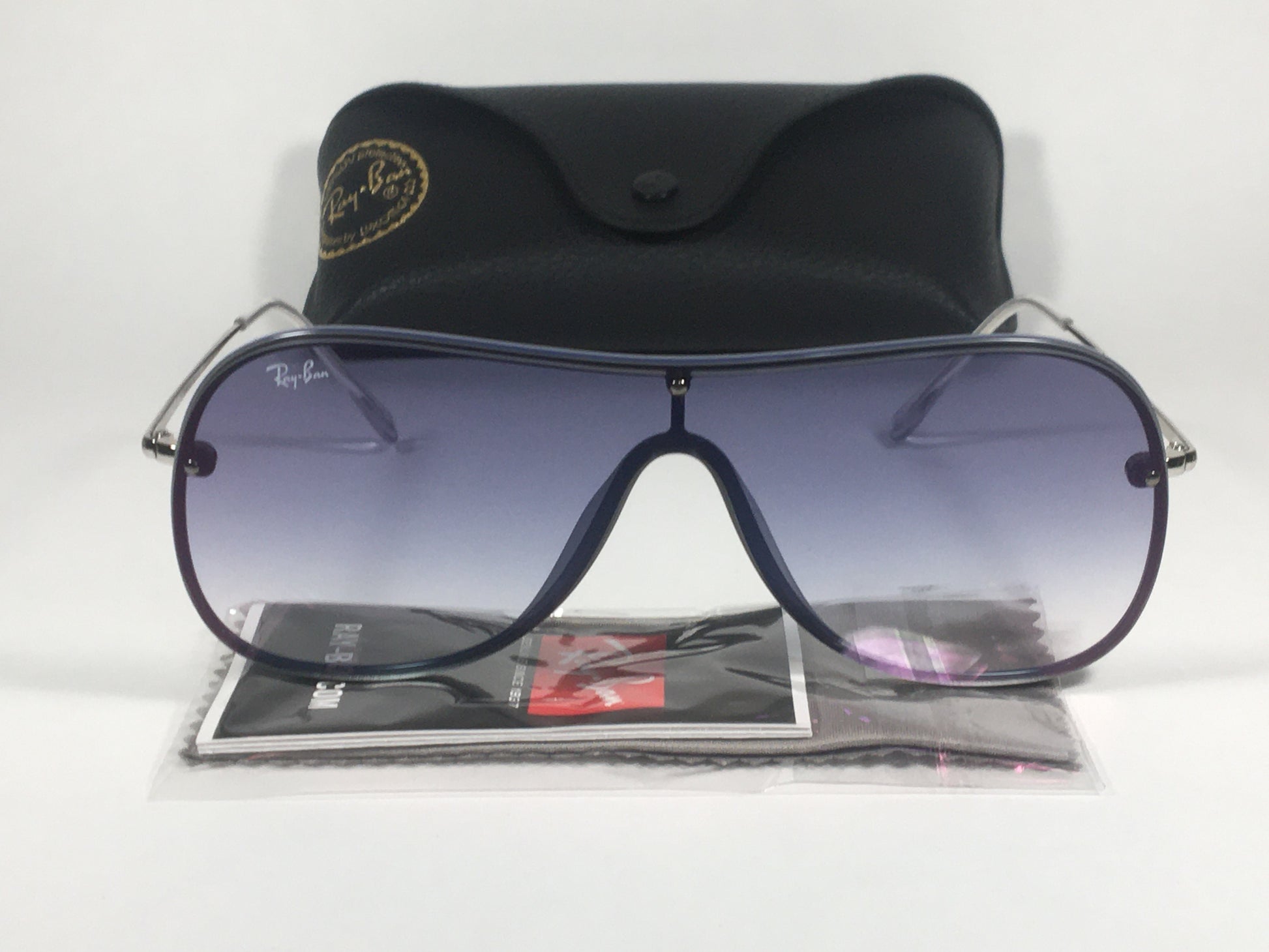 Ray-Ban Shield Sunglasses Silver Blue Frame Blue Gradient Lens RB4311N 6374/X0 - Sunglasses
