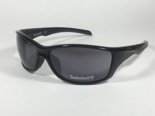 Timberland Sport Wrap Sunglasses Shiny Black Frame Gray Lens TB7150 01C - Sunglasses