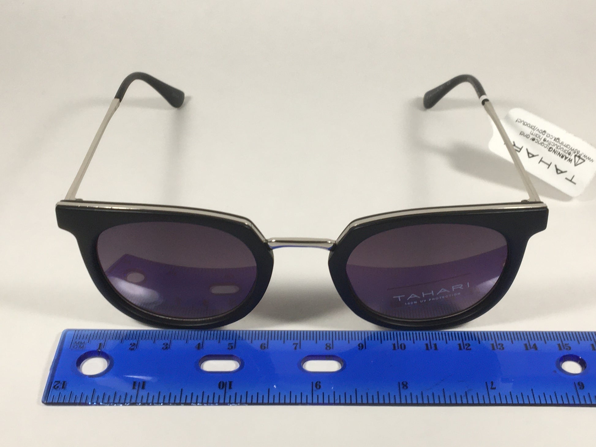 Tahari Round Sunglasses Matte Black Silver Frame Gray Gradient Lens TH713 MOX - Sunglasses