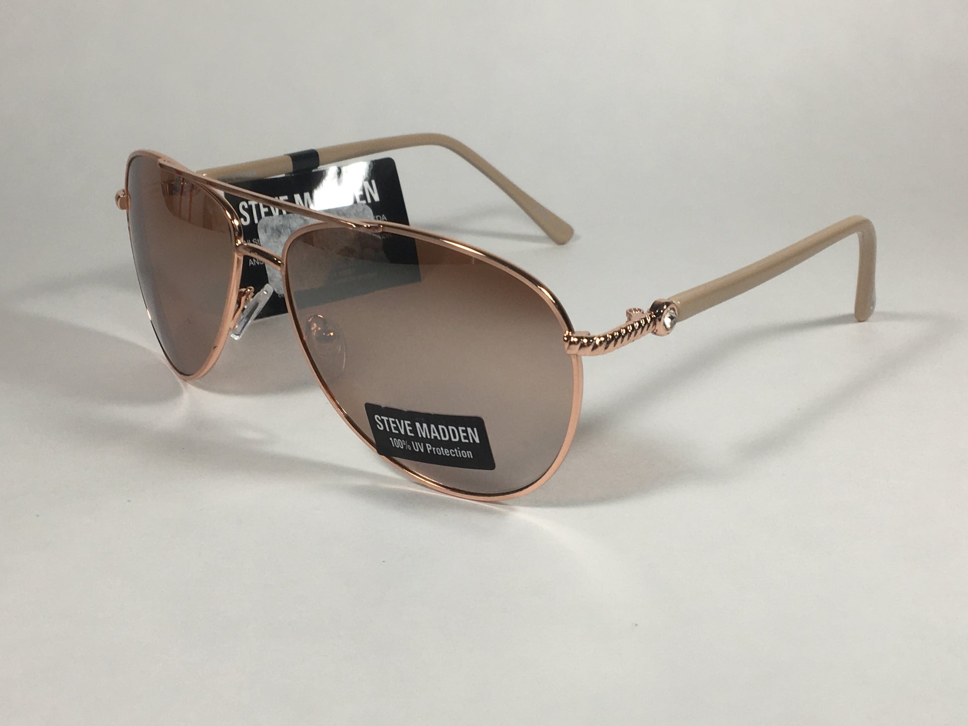 Steve Madden Aviator Sunglasses Rose Gold Rose Silver Mirror Rhinestone S5187 ROSE ROSE GOLD - Sunglasses