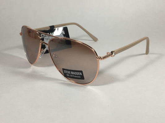 Steve Madden Aviator Sunglasses Rose Gold Rose Silver Mirror Rhinestone S5187 ROSE ROSE GOLD - Sunglasses