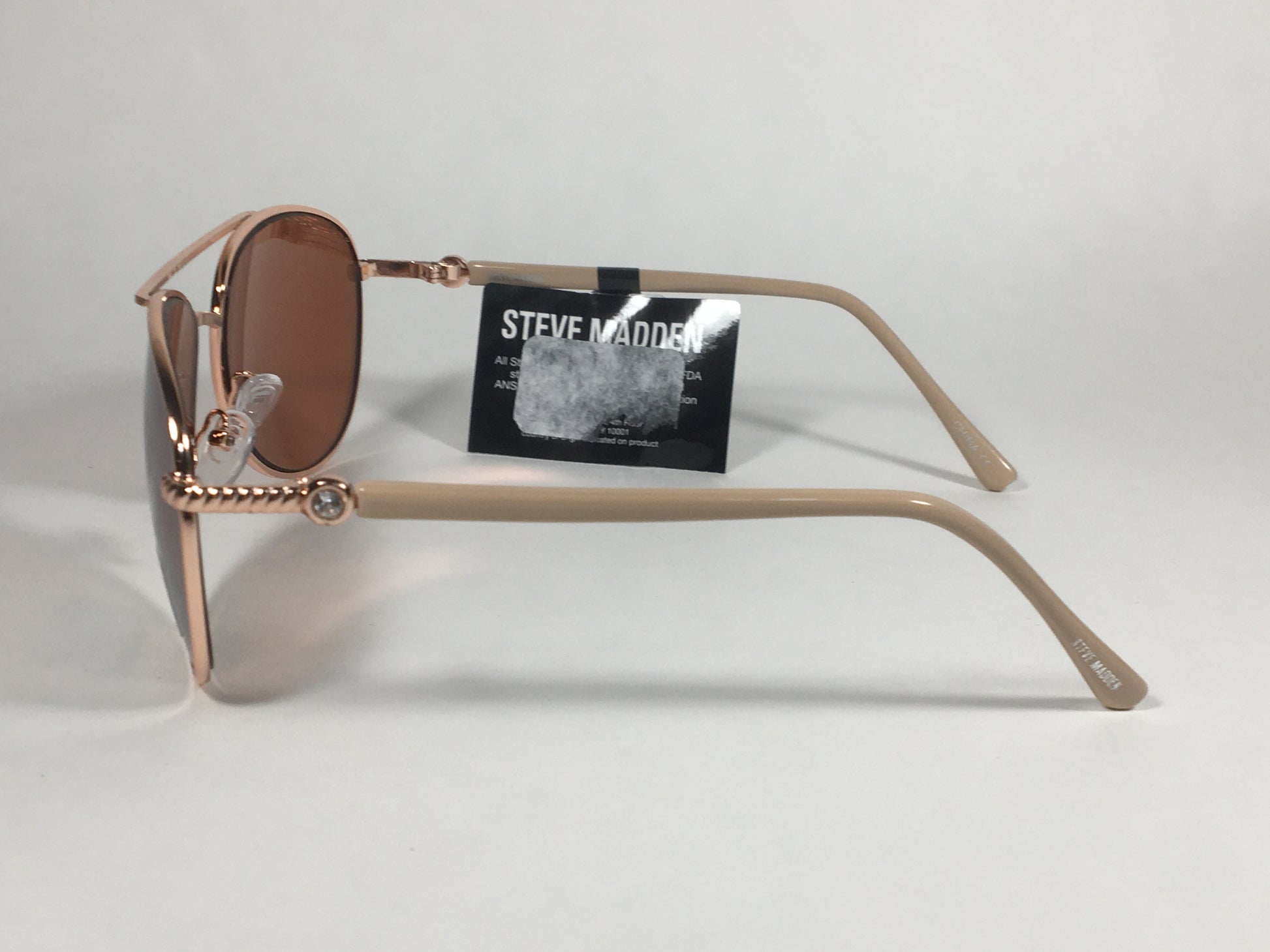 Steve Madden Aviator Sunglasses Rose Gold Rose Silver Mirror Rhinestone S5187 ROSE ROSE GOLD - Sunglasses