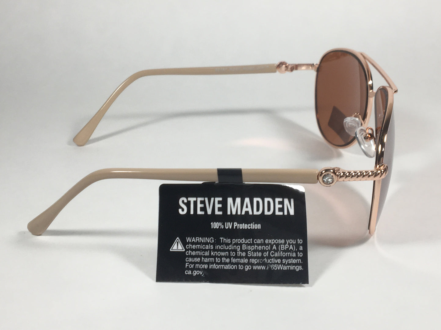Steve Madden Aviator Sunglasses Rose Gold Rose Silver Mirror Rhinestone S5187 ROSE ROSE GOLD - Sunglasses