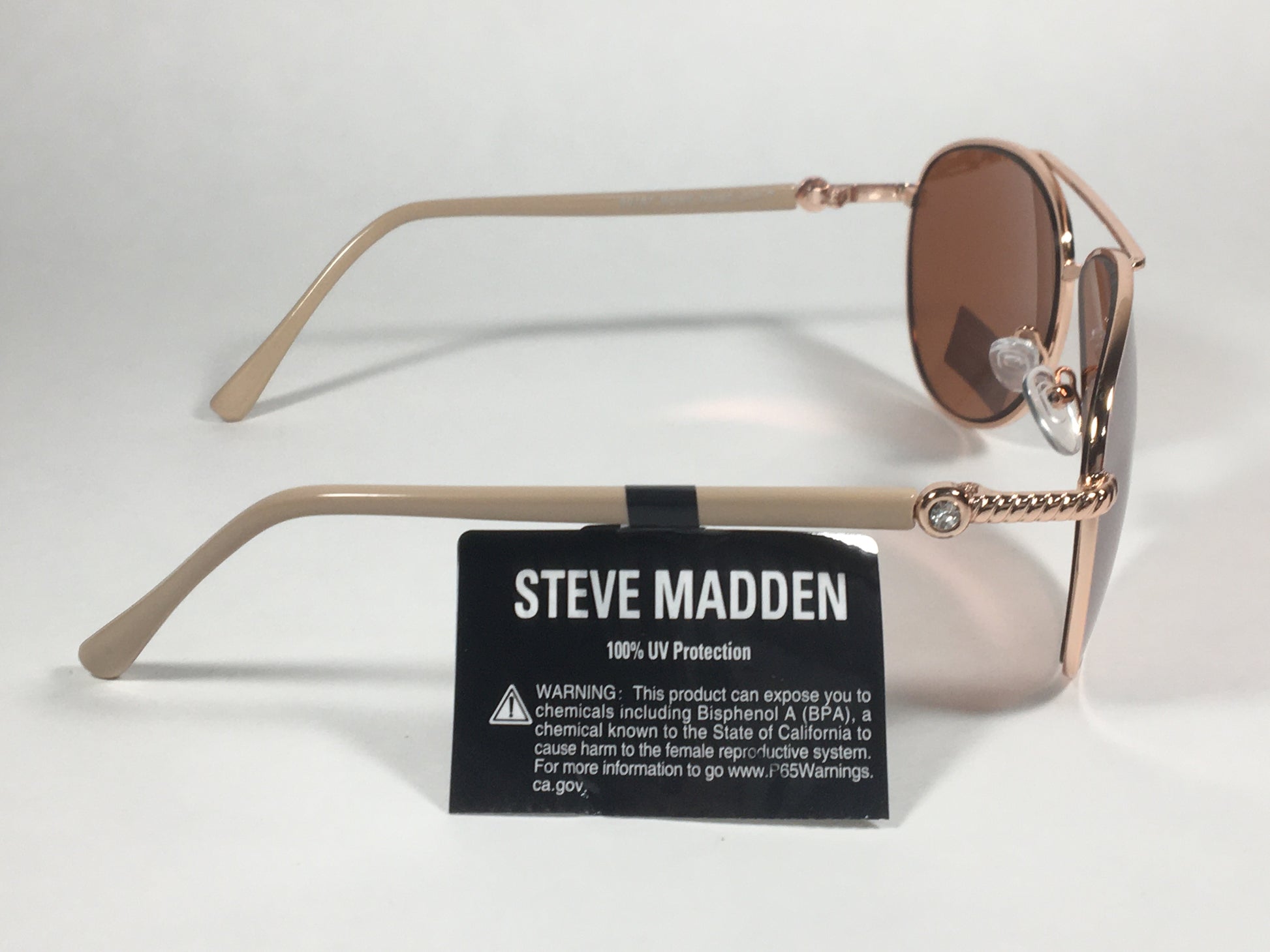 Steve Madden Aviator Sunglasses Rose Gold Rose Silver Mirror Rhinestone S5187 ROSE ROSE GOLD - Sunglasses