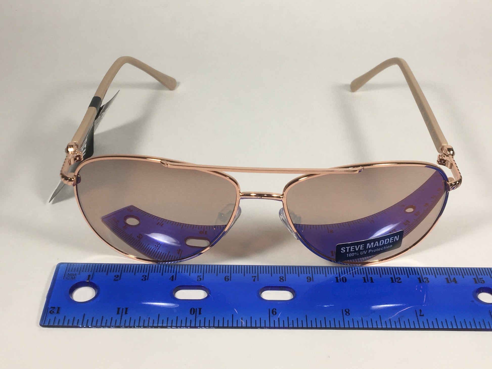 Steve Madden Aviator Sunglasses Rose Gold Rose Silver Mirror Rhinestone S5187 ROSE ROSE GOLD - Sunglasses