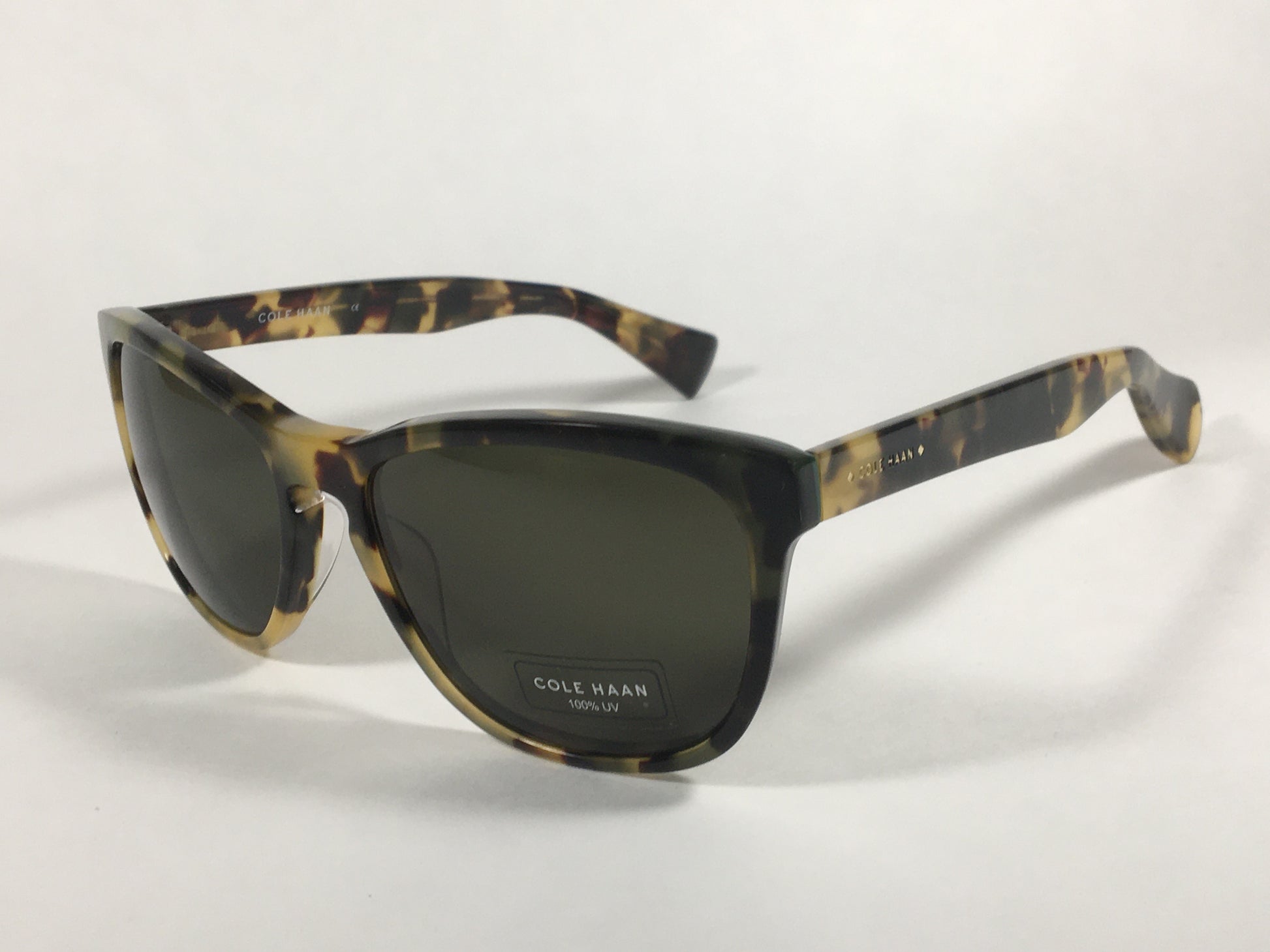 Cole Haan Square Sunglasses Brown Tortoise Frame Green Lens CH6004 319 FATIGUE TORTOISE - Sunglasses