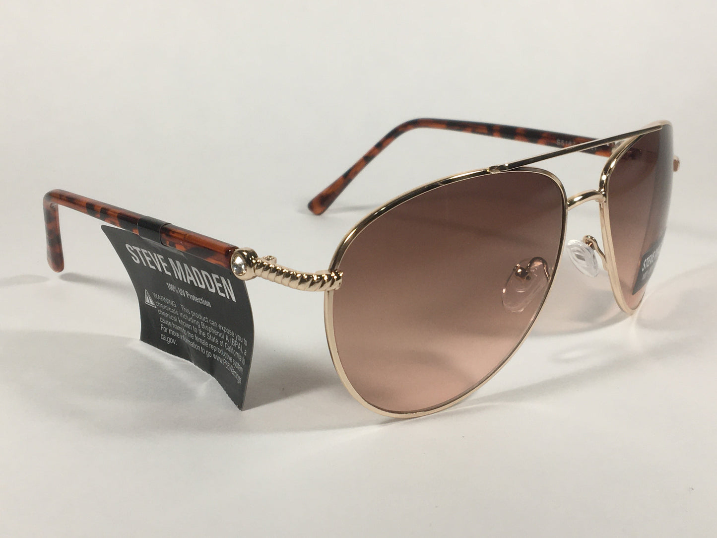 Steve Madden Aviator Sunglasses Brown Tortoise Gold Frame Brown Gradient Lens Rhinestone S5187 TORT - Sunglasses
