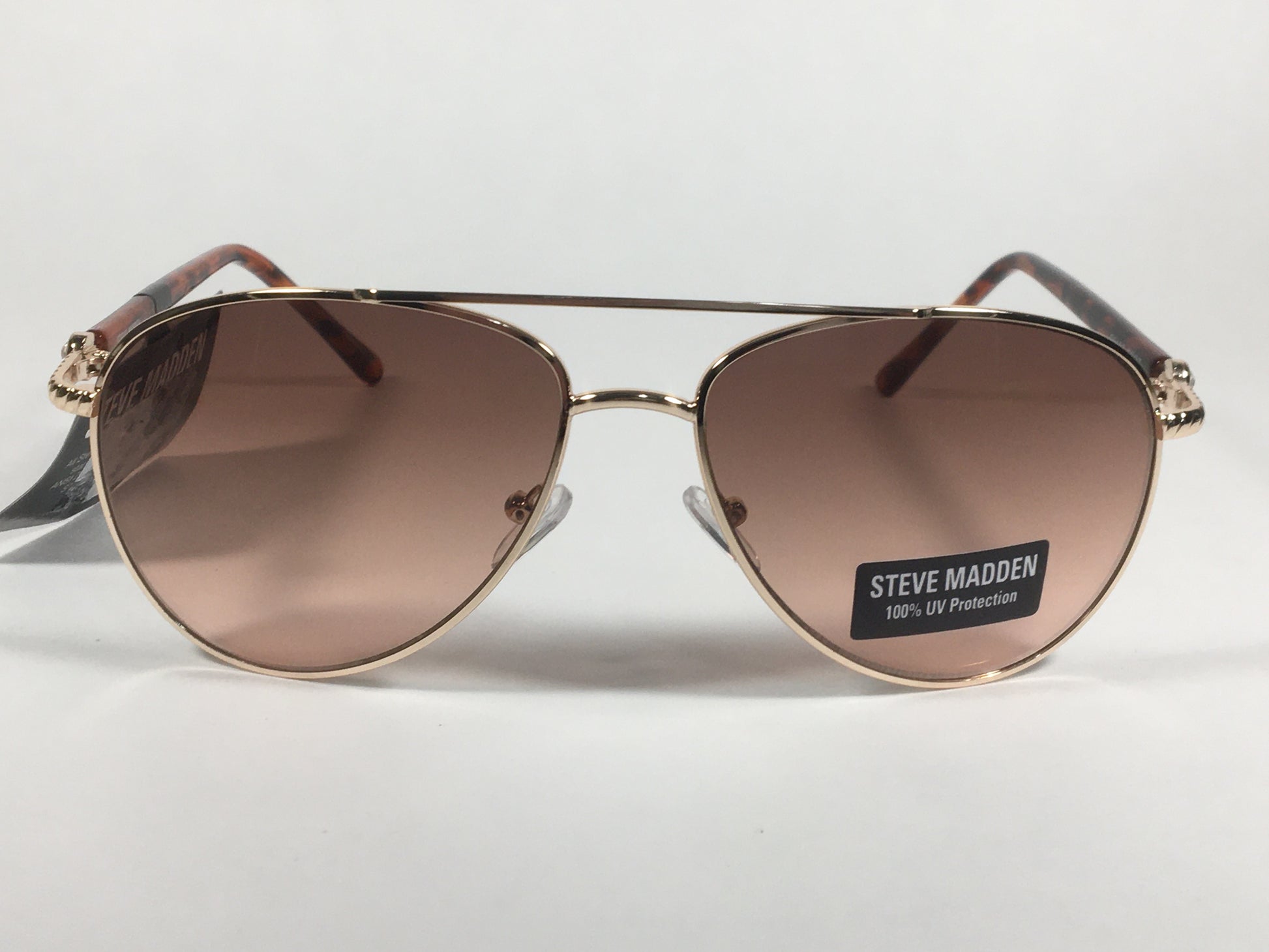 Steve Madden Aviator Sunglasses Brown Tortoise Gold Frame Brown Gradient Lens Rhinestone S5187 TORT - Sunglasses