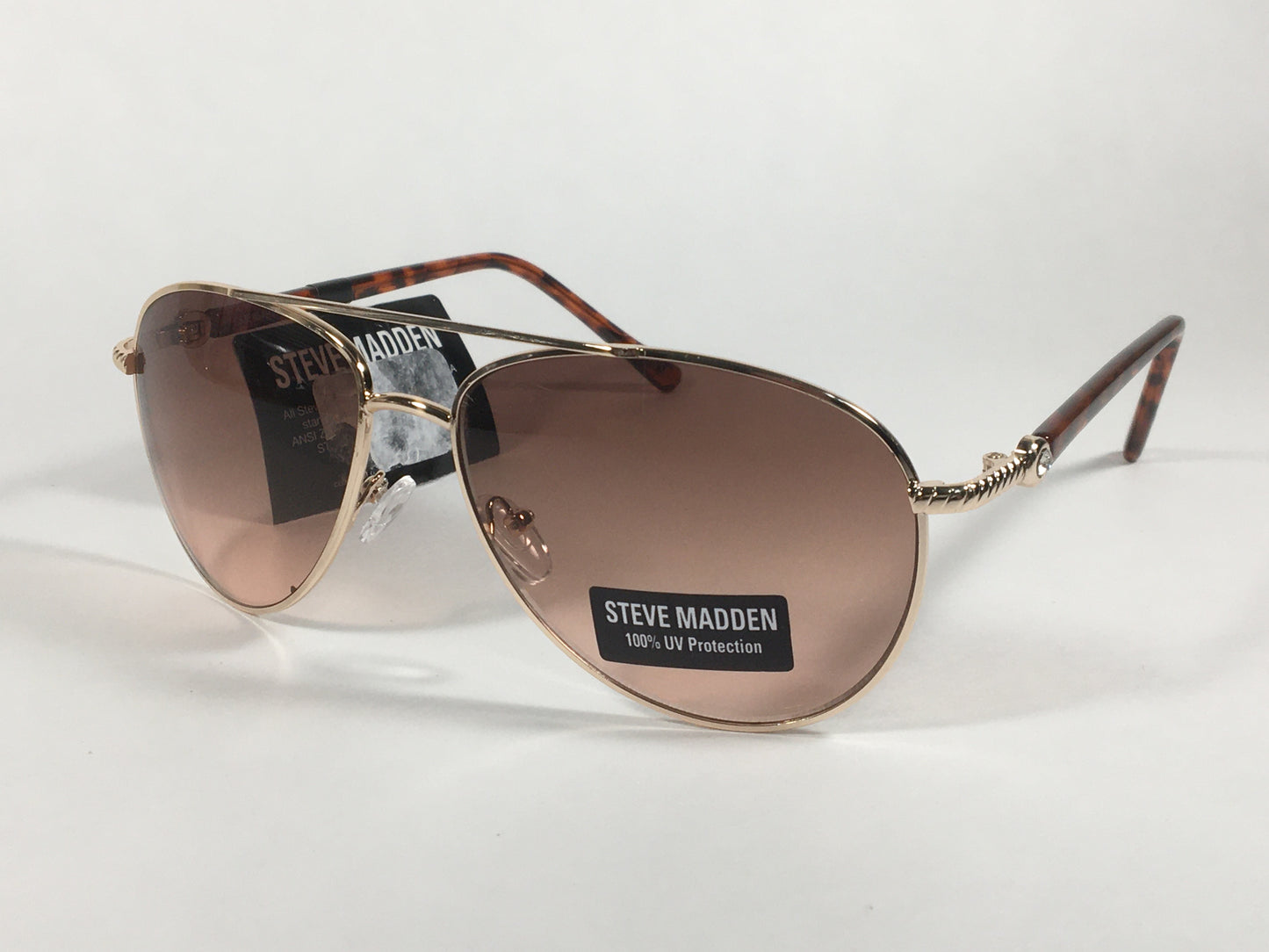 Steve Madden Aviator Sunglasses Brown Tortoise Gold Frame Brown Gradient Lens Rhinestone S5187 TORT - Sunglasses