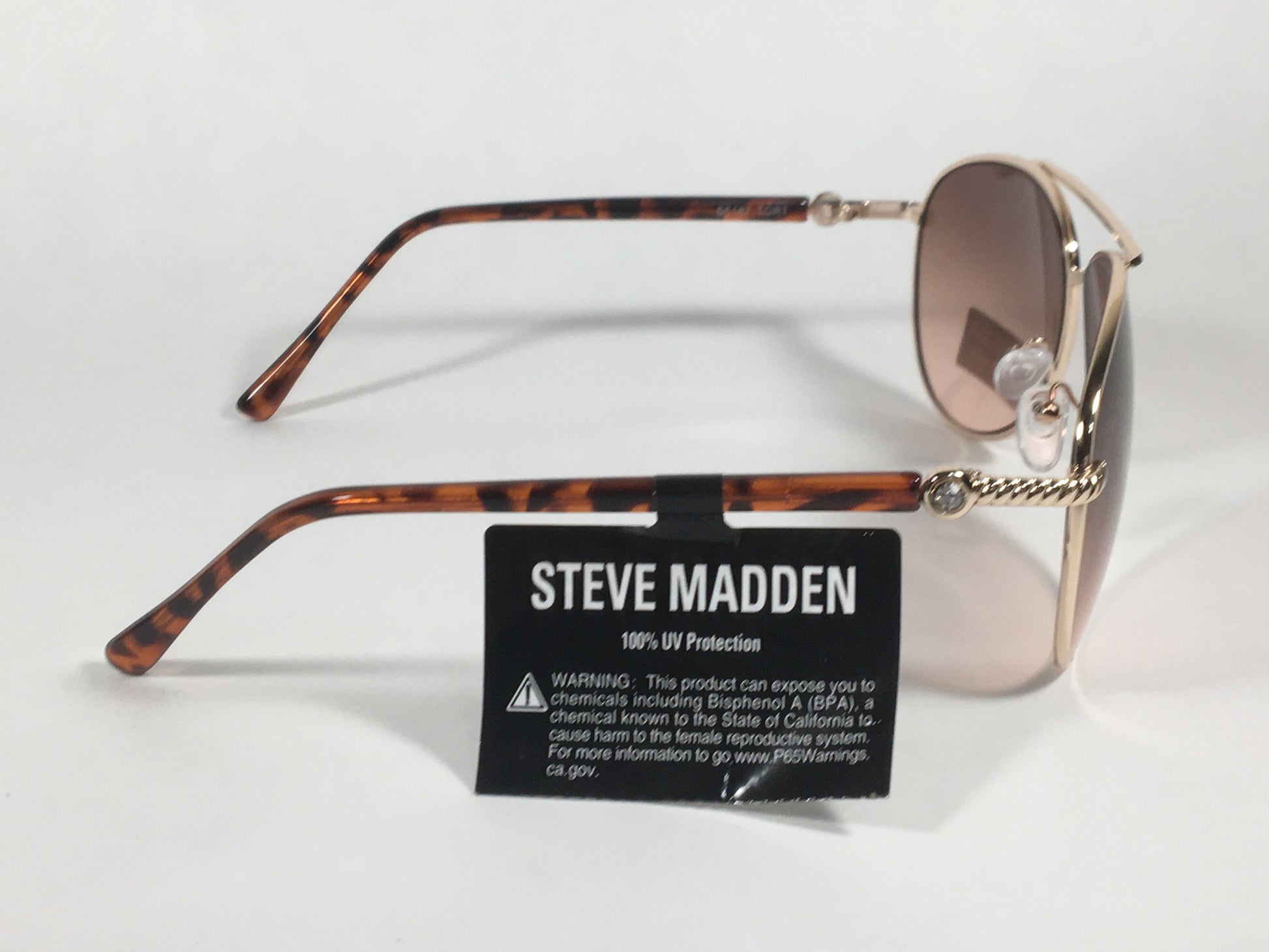 Steve Madden Aviator Sunglasses Brown Tortoise Gold Frame Brown Gradient Lens Rhinestone S5187 TORT - Sunglasses