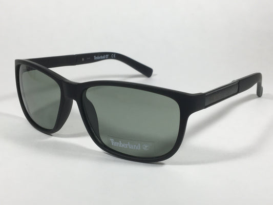 Timberland Rectangular Sunglasses Matte Black Frame Green Lens TB7143 02N - Sunglasses