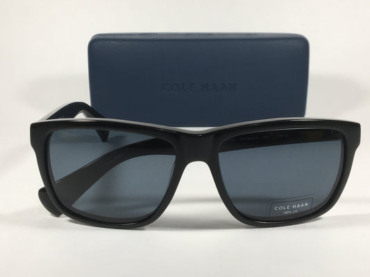 Cole Haan Square Sunglasses Shiny Black Frame Blue Gray Lens CH6005 001 BLACK - Sunglasses