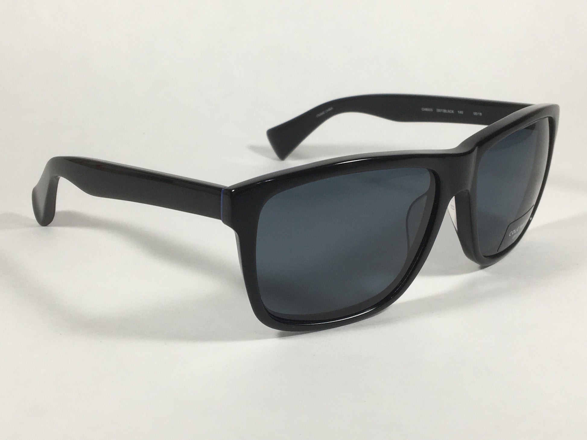 Cole Haan Square Sunglasses Shiny Black Frame Blue Gray Lens CH6005 001 BLACK - Sunglasses