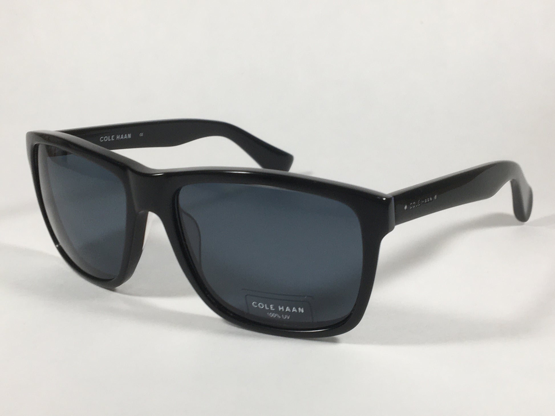 Cole Haan Square Sunglasses Shiny Black Frame Blue Gray Lens CH6005 001 BLACK - Sunglasses