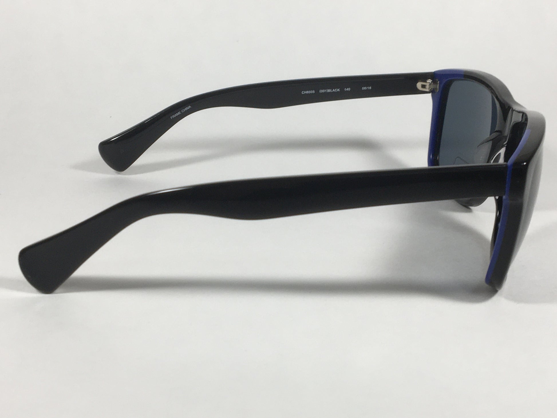 Cole Haan Square Sunglasses Shiny Black Frame Blue Gray Lens CH6005 001 BLACK - Sunglasses