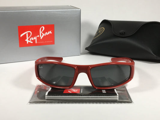 Ray-Ban Rectangle Wrap Sunglasses Red Frame Gray Lens RB4335 6487/87 - Sunglasses