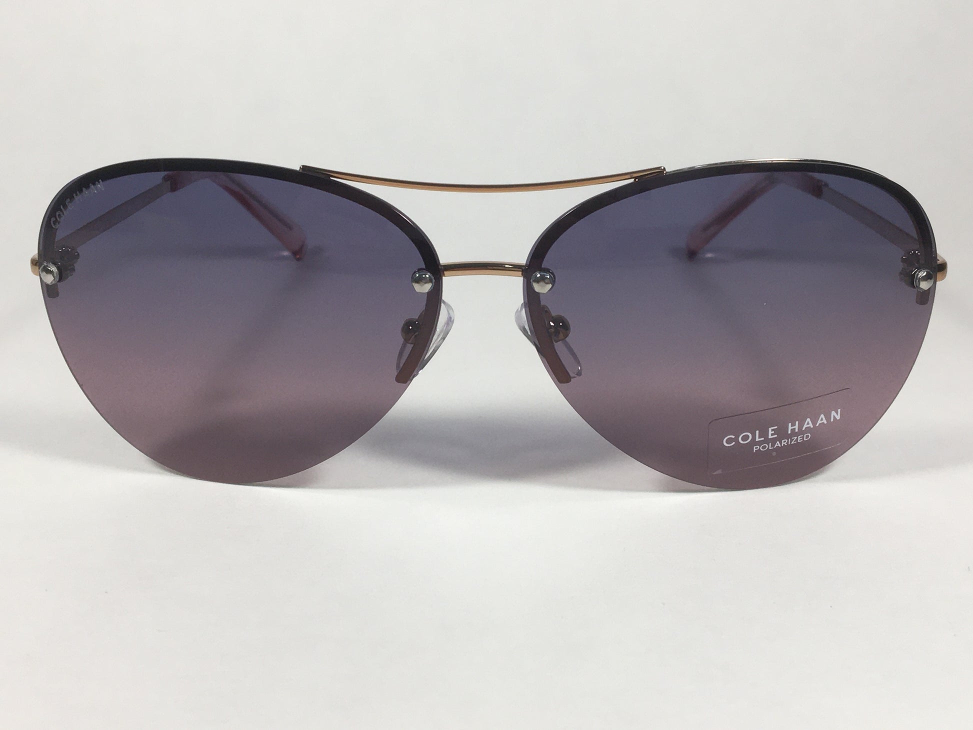 Cole Haan Polarized Rimless Aviator Sunglasses Rose Gold Frame Purple Pink Gradient Lens CH7033 605 ROSE GOLD/PINK - Sunglasses