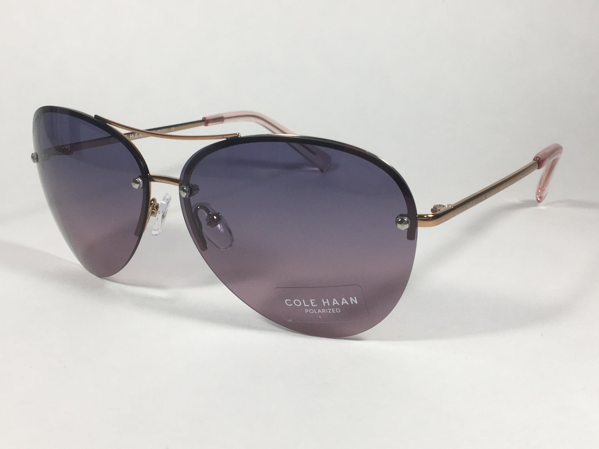 Cole Haan Polarized Rimless Aviator Sunglasses Rose Gold Frame Purple Pink Gradient Lens CH7033 605 ROSE GOLD/PINK - Sunglasses