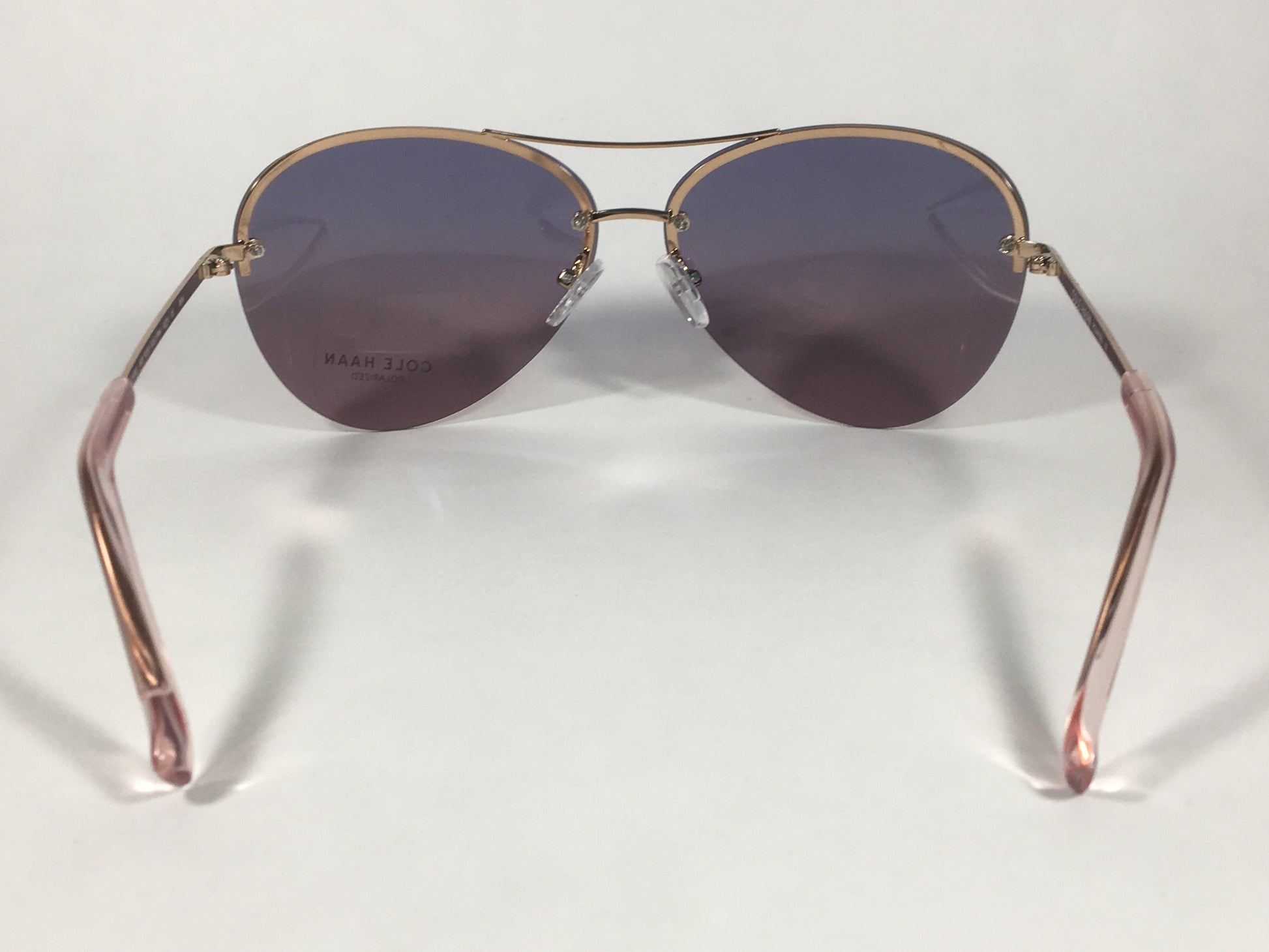 Cole Haan Polarized Rimless Aviator Sunglasses Rose Gold Frame Purple Pink Gradient Lens CH7033 605 ROSE GOLD/PINK - Sunglasses