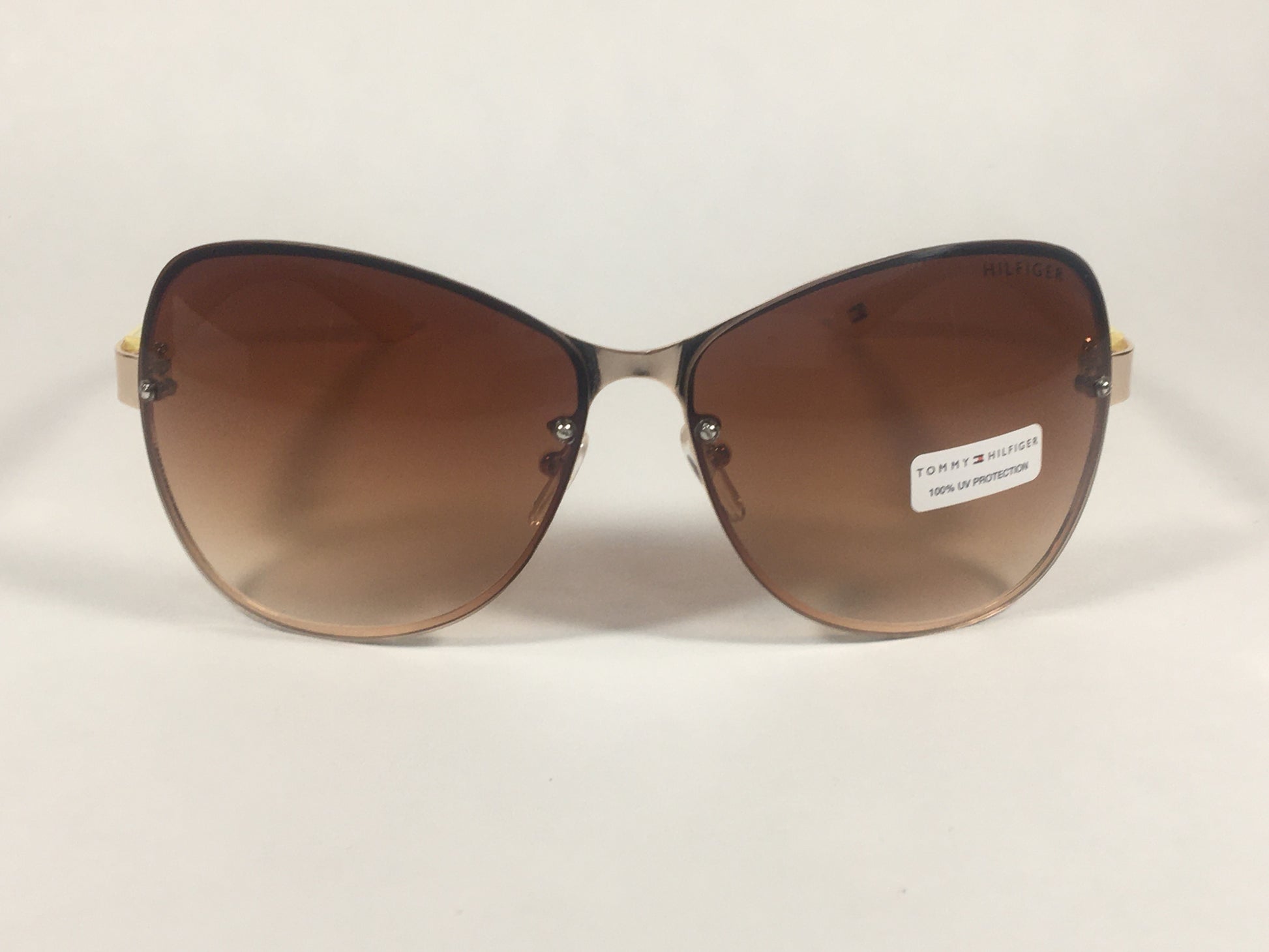 Tommy Hilfiger Melone Rimless Butterfly Sunglasses Gold Cream Frame Brown Gradient Lens MELONE WM OL78 - Sunglasses