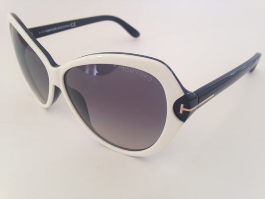 Tom Ford Valentina Sunglasses Large Oversize Butterfly White Black Frame Gray Gradient Lens Tf326 25B - Sunglasses