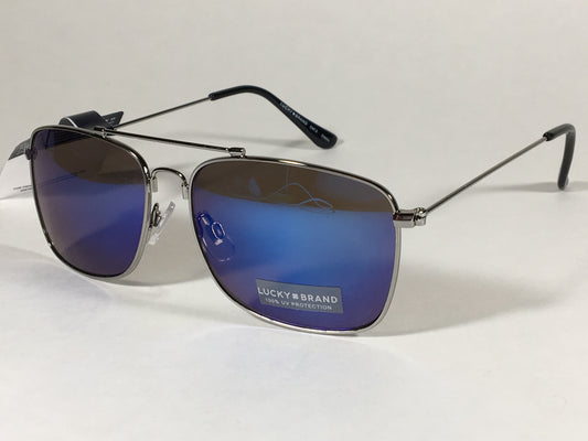 Lucky Brand Rectangle Aviator Sunglasses Blue Mirror Lens Gray Gunmetal D923 New - Sunglasses