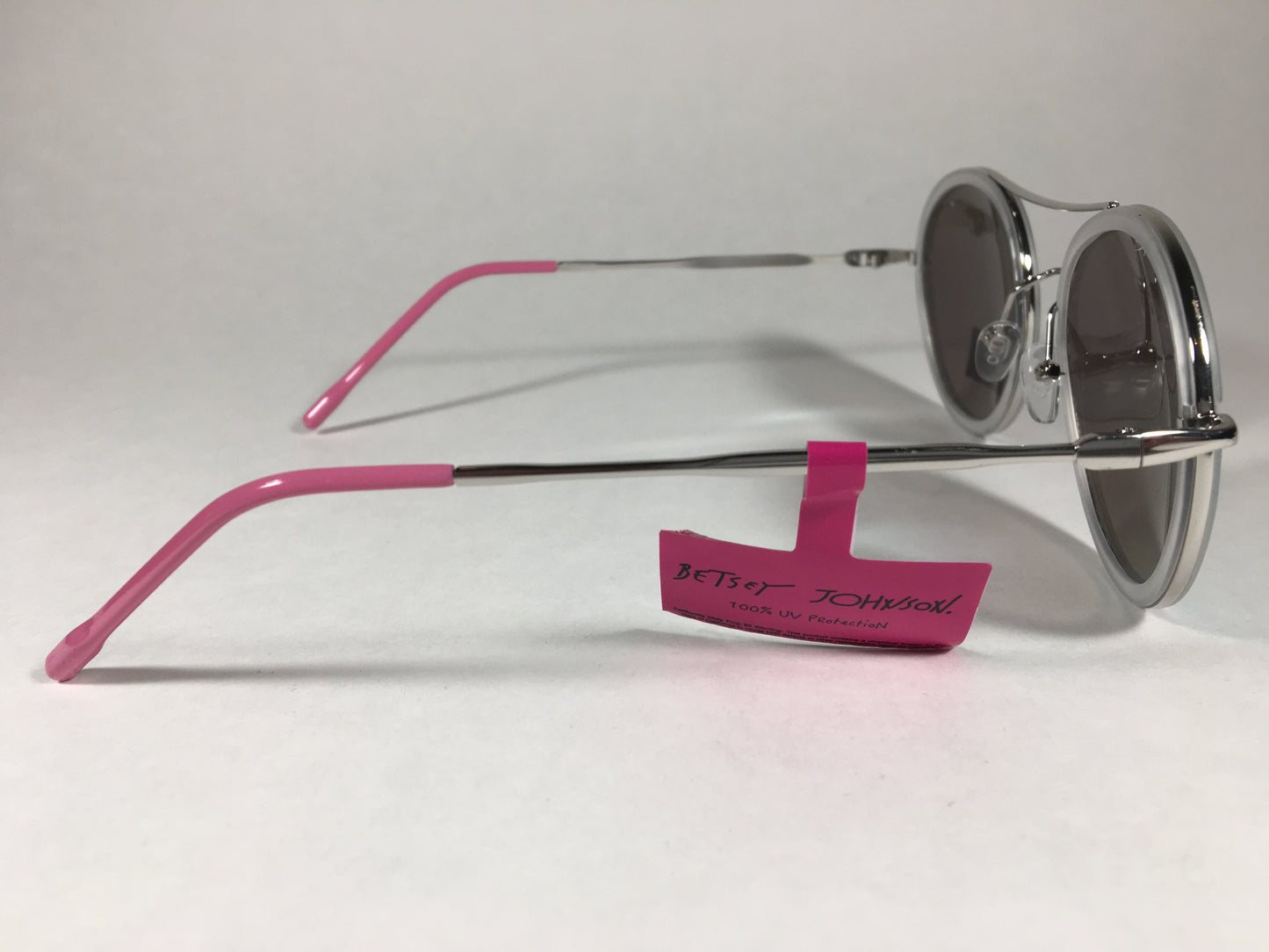 Betsey Johnson Bj875101 Round Womens Sunglasses Clear Silver Brow Bar Coral Mirror Lens - Sunglasses