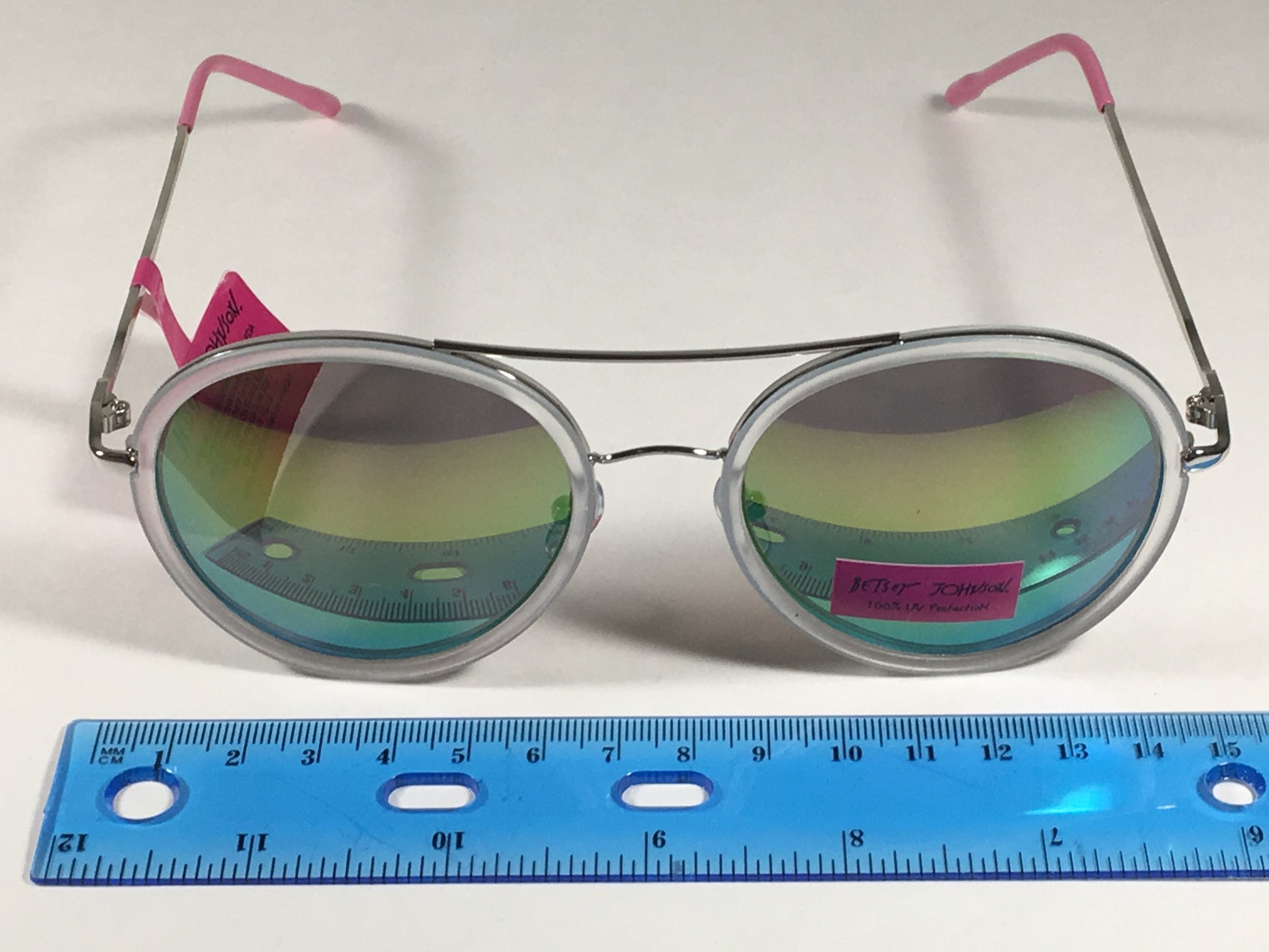 Betsey Johnson Bj875101 Round Womens Sunglasses Clear Silver Brow Bar Coral Mirror Lens - Sunglasses